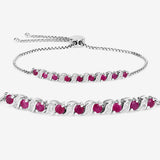 Genuine Ruby and White Topaz Bolo Bracelet