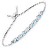 Genuine Swiss Blue Topaz and White Topaz Bolo Bracelet