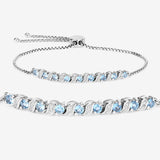 Genuine Swiss Blue Topaz and White Topaz Bolo Bracelet