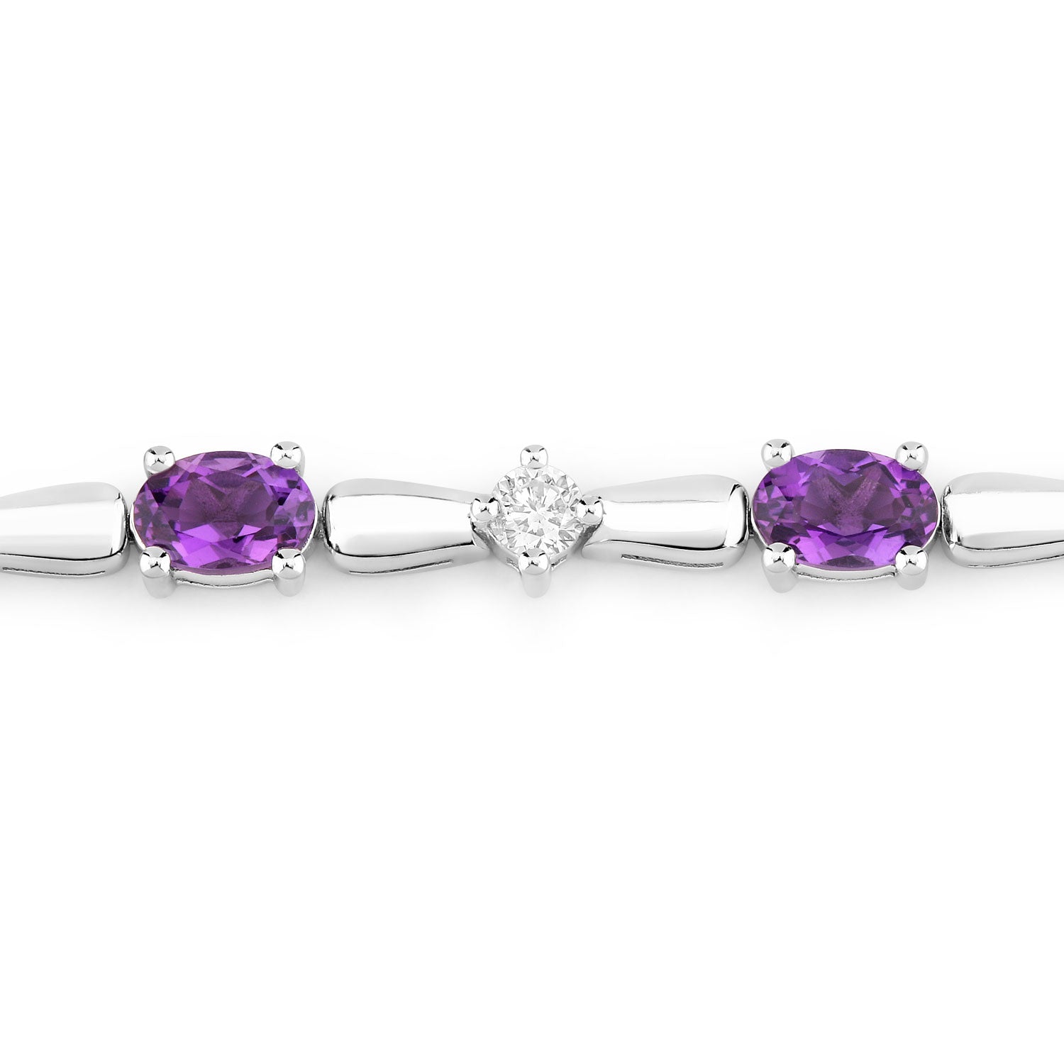 4.42 Cttw Oval Purple Amethyst and Lab Grown Diamond Rhodium over Silver Tennis Bracelet