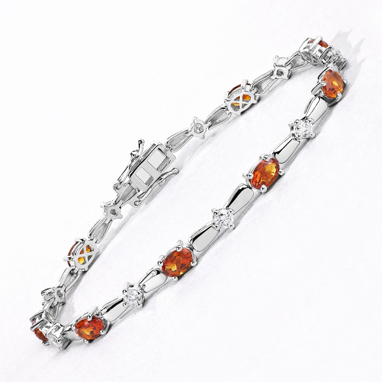 4.87 Cttw Oval Yellow Citrine and Lab Diamond Rhodium over Silver Tennis Bracelet