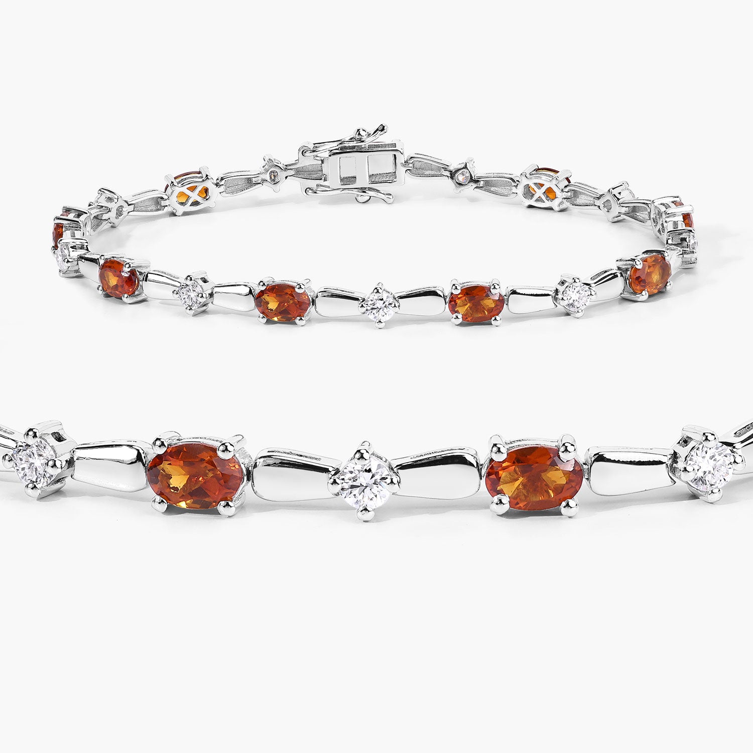4.87 Cttw Oval Yellow Citrine and Lab Diamond Rhodium over Silver Tennis Bracelet