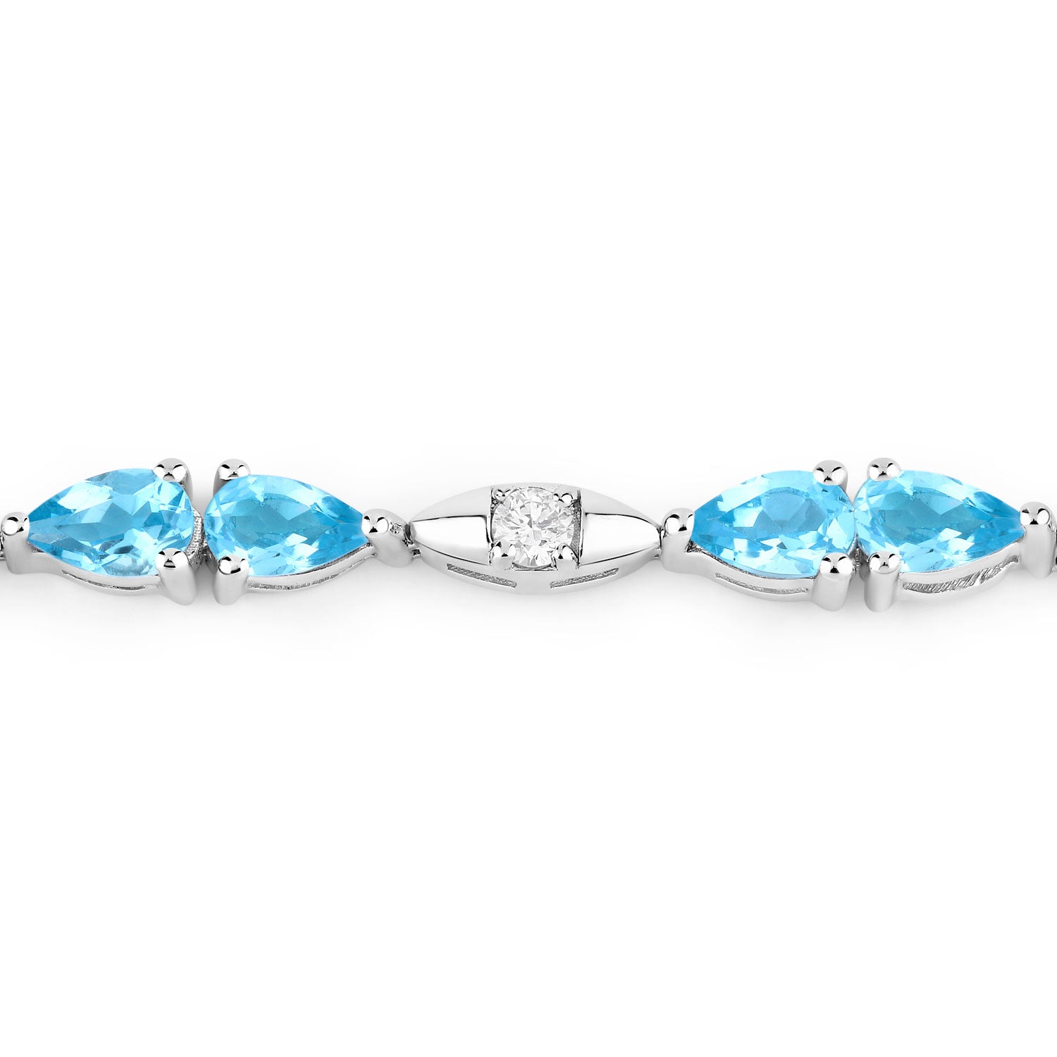 4.82 Cttw Pear Swiss Blue Topaz and Lab Diamond Rhodium over Silver Tennis Bracelet
