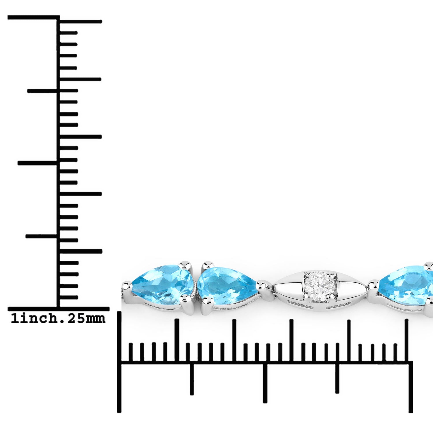 4.82 Cttw Pear Swiss Blue Topaz and Lab Diamond Rhodium over Silver Tennis Bracelet