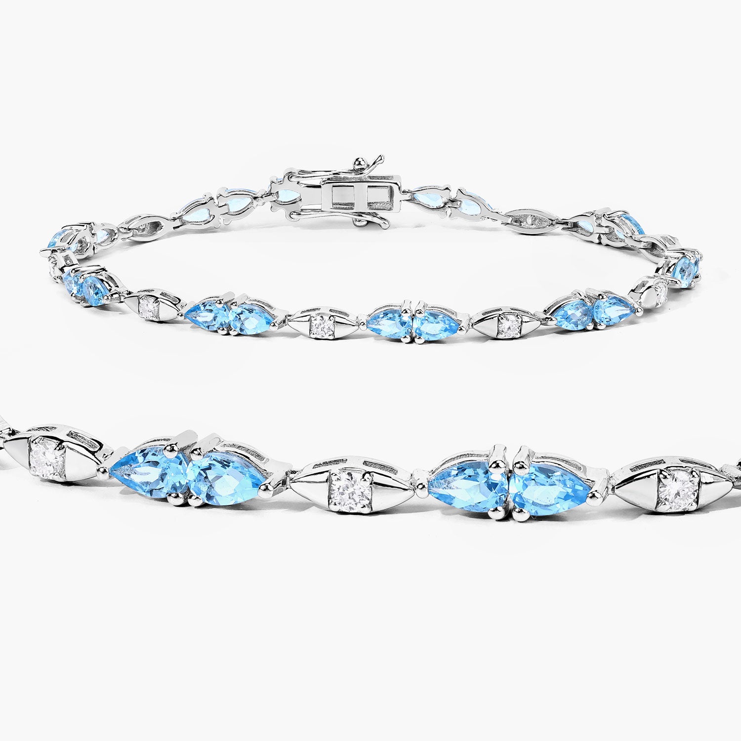 4.82 Cttw Pear Swiss Blue Topaz and Lab Diamond Rhodium over Silver Tennis Bracelet