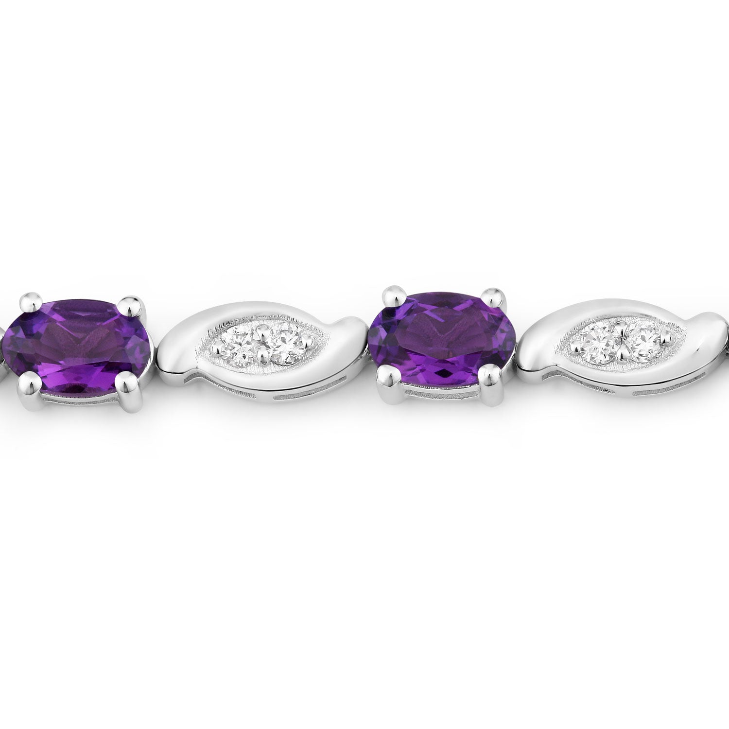 5.09 Cttw Oval Purple Amethyst and Lab Grown Diamond Rhodium over Silver Tennis Bracelet