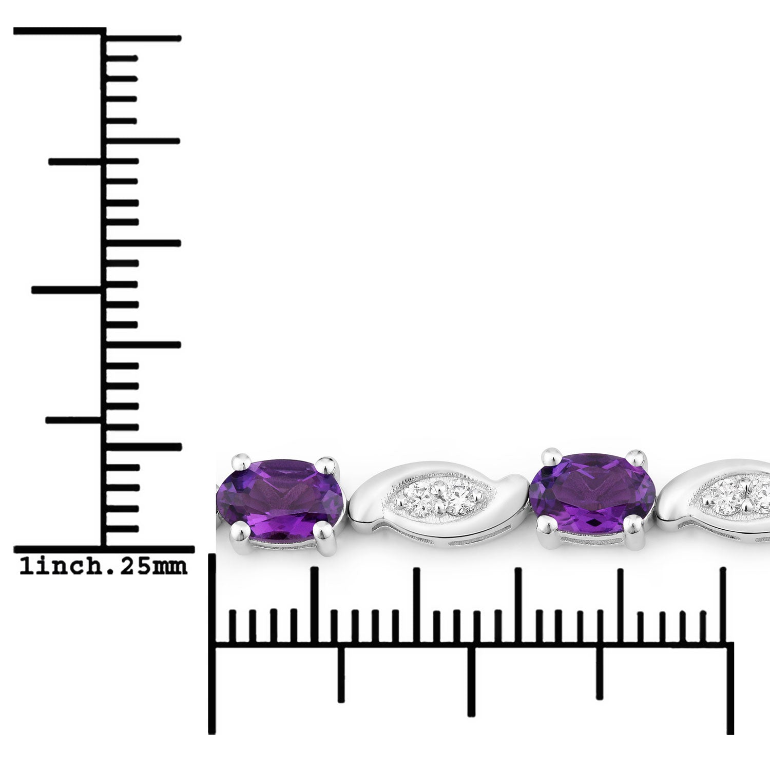 5.09 Cttw Oval Purple Amethyst and Lab Grown Diamond Rhodium over Silver Tennis Bracelet