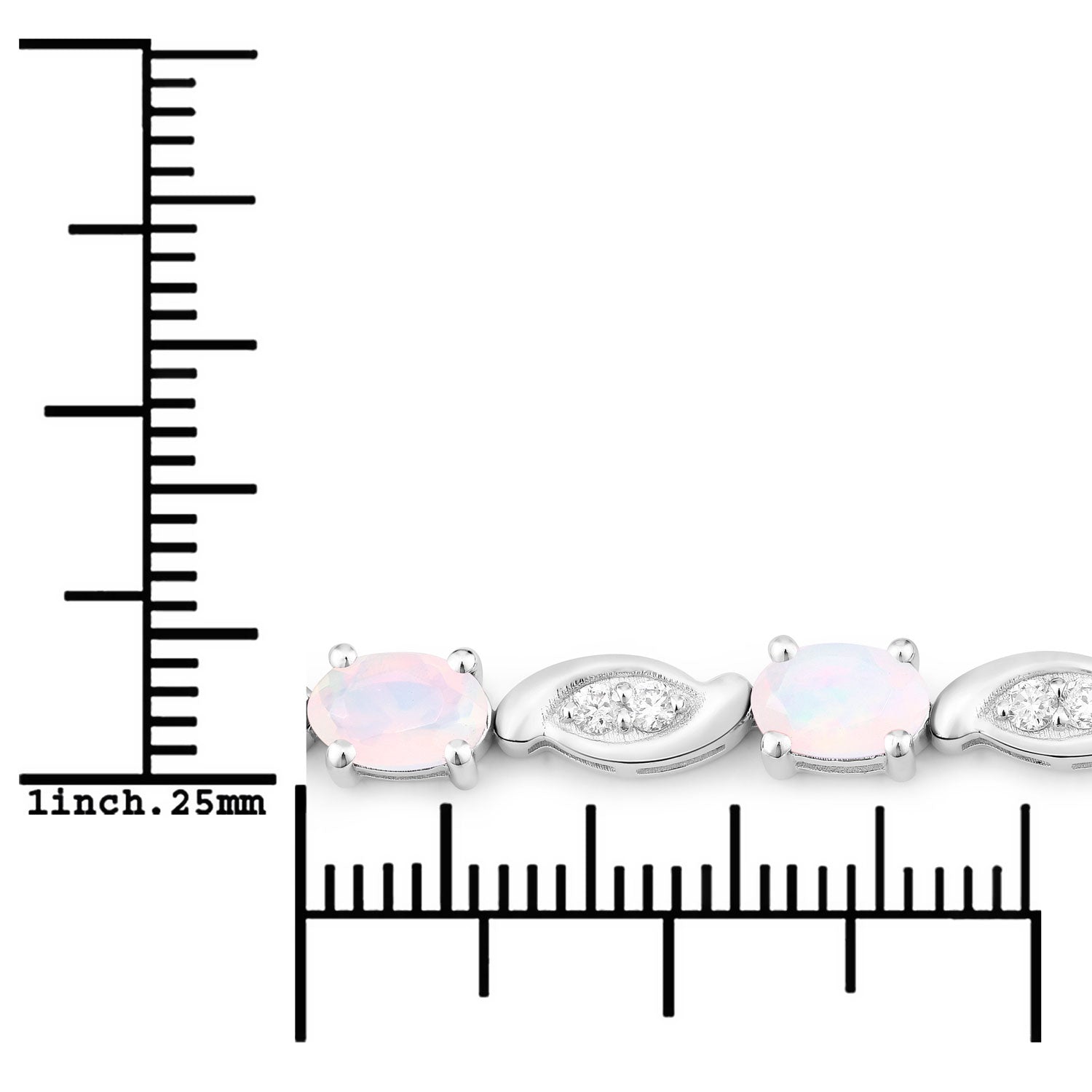 3.41 Cttw Oval White Ethiopian Opal and Lab Grown Diamond Rhodium over Silver Tennis Bracelet