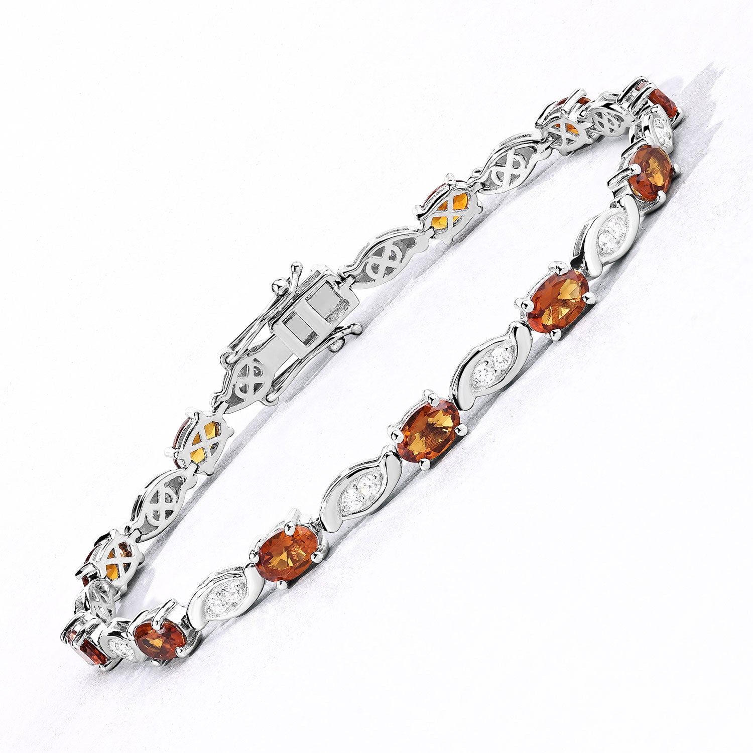 5.69 Cttw Oval Yellow Citrine and Lab Diamond Rhodium over Silver Tennis Bracelet