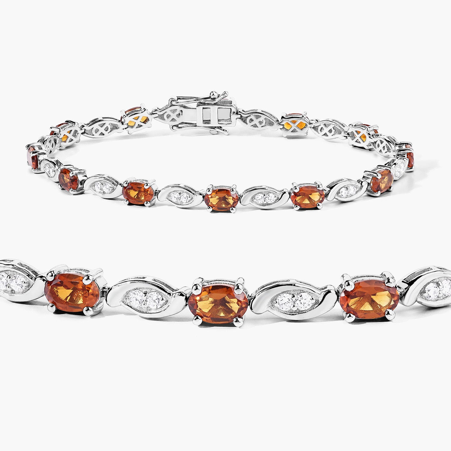 5.69 Cttw Oval Yellow Citrine and Lab Diamond Rhodium over Silver Tennis Bracelet