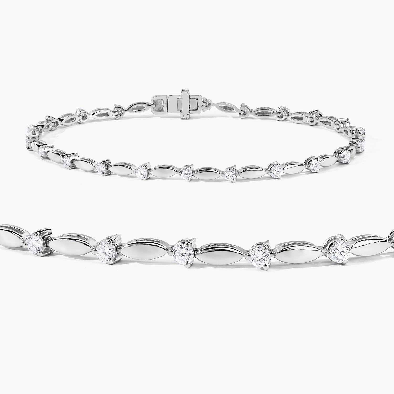 1.05 Cttw Round White Lab Grown Diamond Rhodium over Silver Bracelet