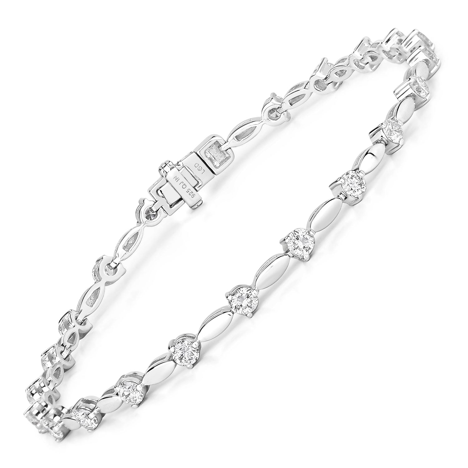 2.10 Cttw Round White Lab Grown Diamond Rhodium over Silver Tennis Bracelet