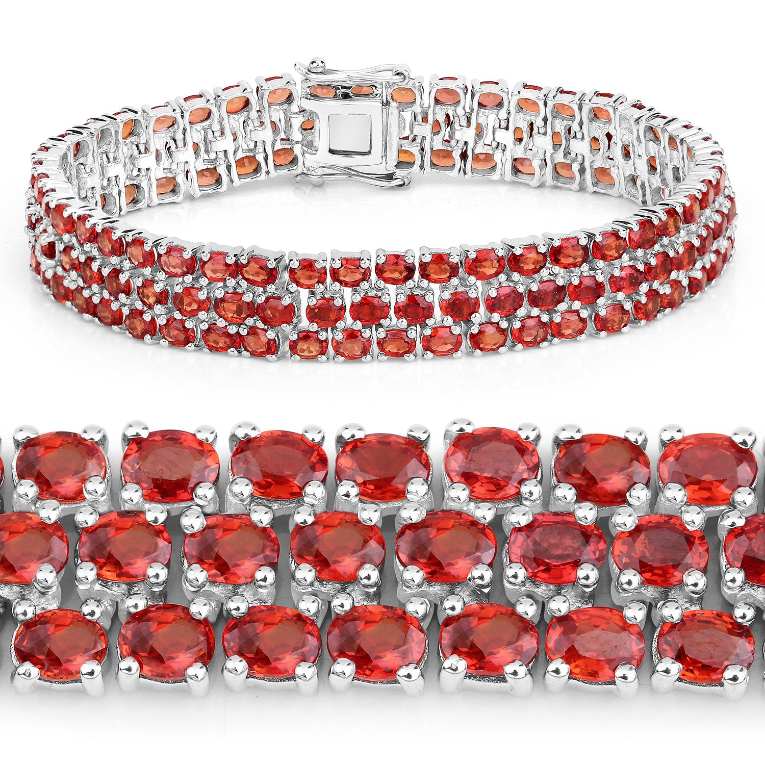 26.88 Cttw Oval Orange Sapphire Rhodium over Silver Tennis Bracelet