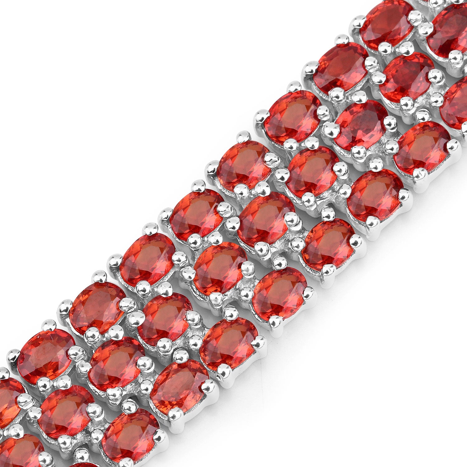 26.88 Cttw Oval Orange Sapphire Rhodium over Silver Tennis Bracelet