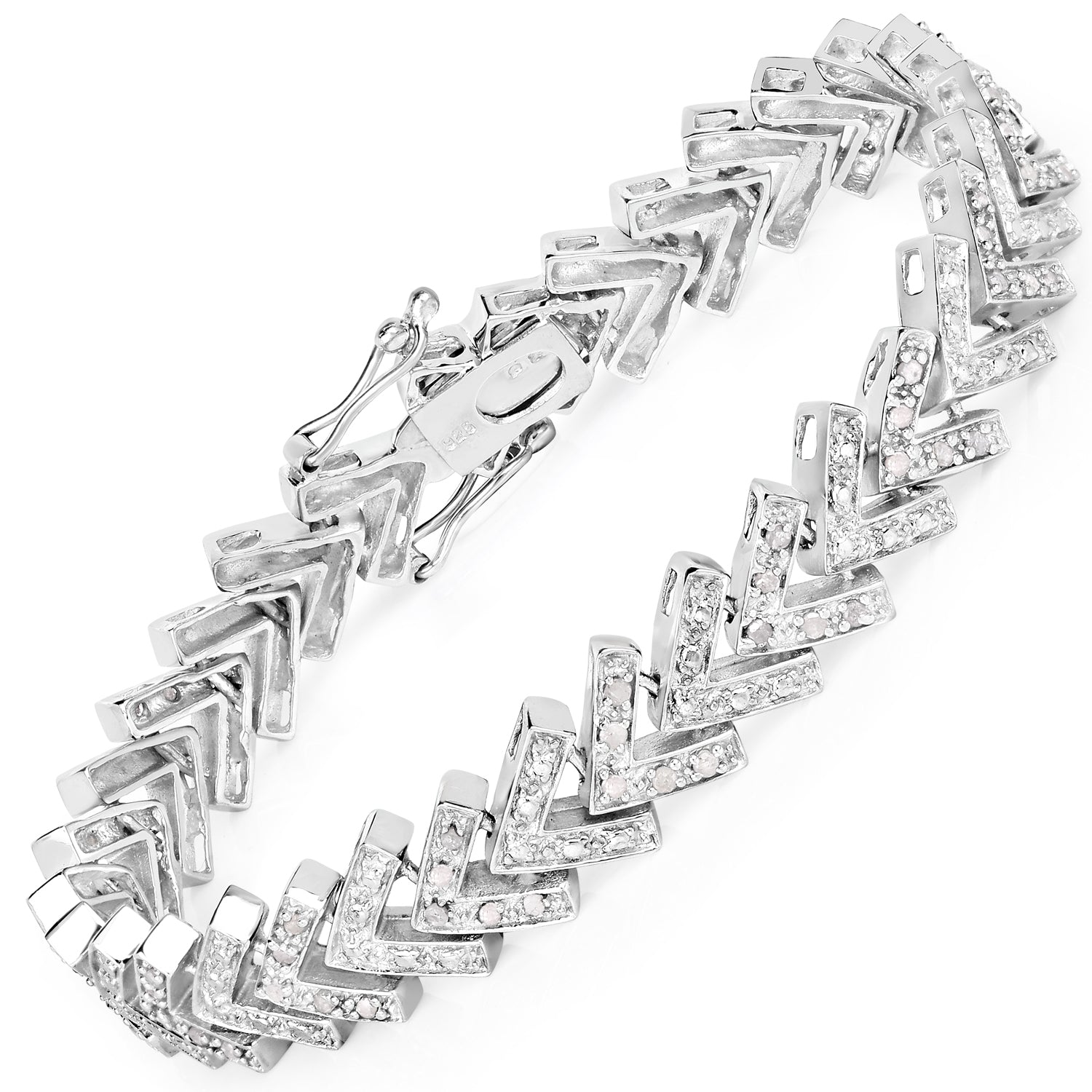 0.90 Cttw Round White Diamond Rhodium over Silver Chevron Tennis Bracelet