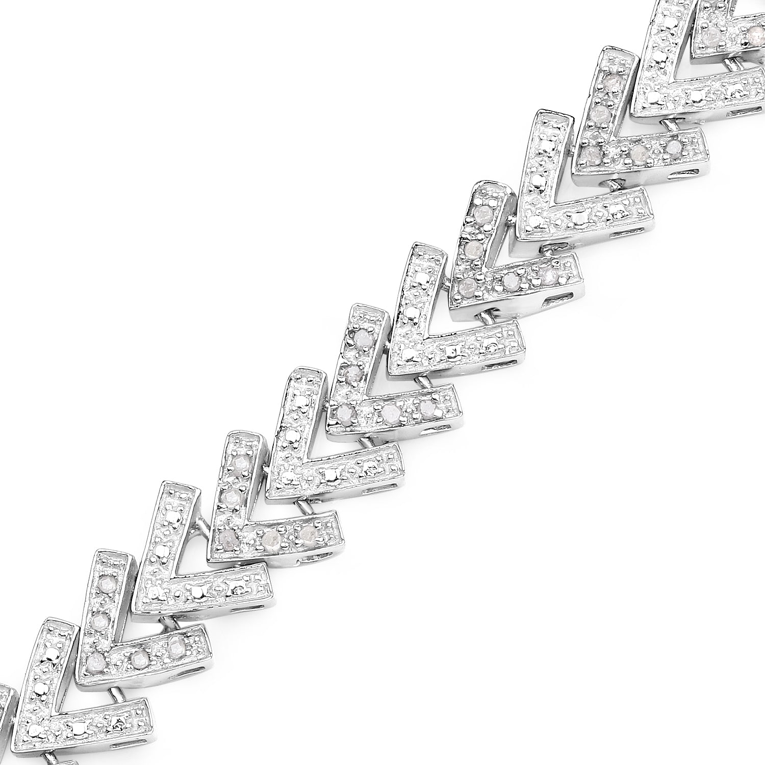 0.90 Cttw Round White Diamond Rhodium over Silver Chevron Tennis Bracelet