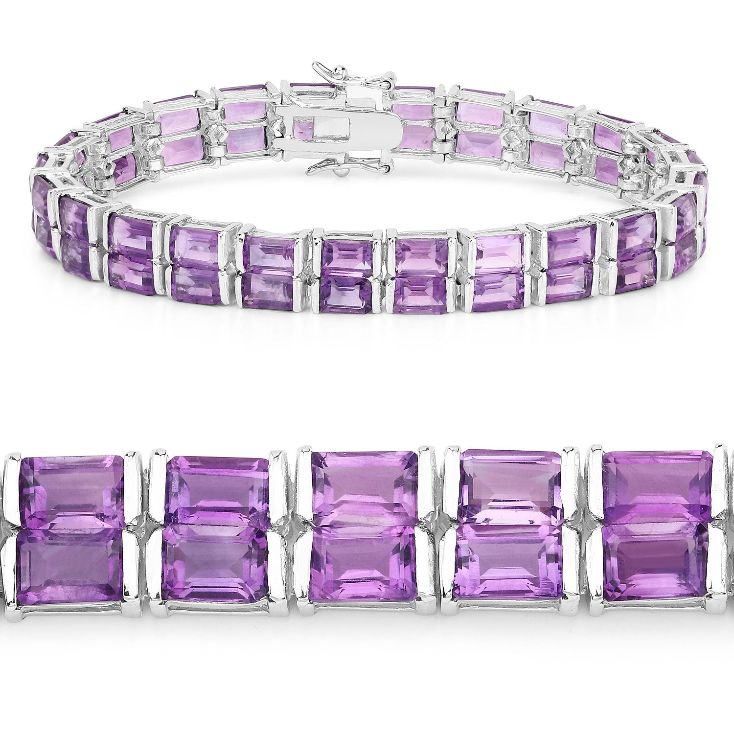 24.00 Cttw Octagon Purple Amethyst Rhodium over Silver Tennis Bracelet