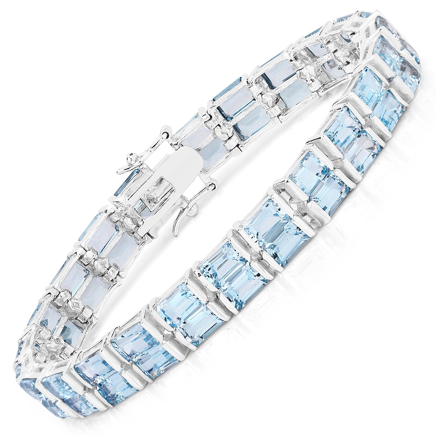 28.80 Cttw Octagon Blue Topaz Rhodium over Silver Tennis Bracelet