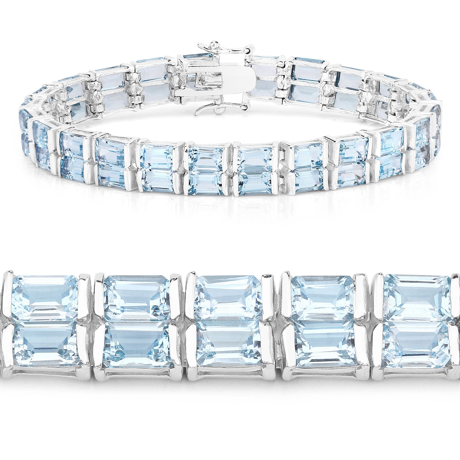 28.80 Cttw Octagon Blue Topaz Rhodium over Silver Tennis Bracelet