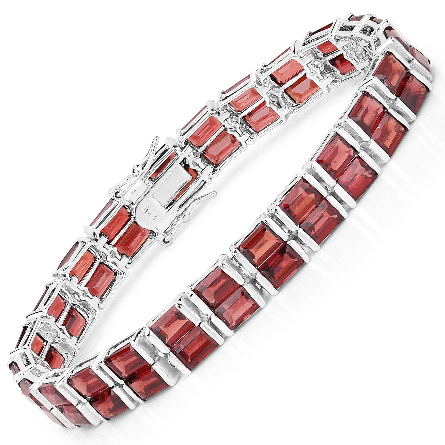 24.00 Cttw Octagon Red Garnet Rhodium over Silver Tennis Bracelet