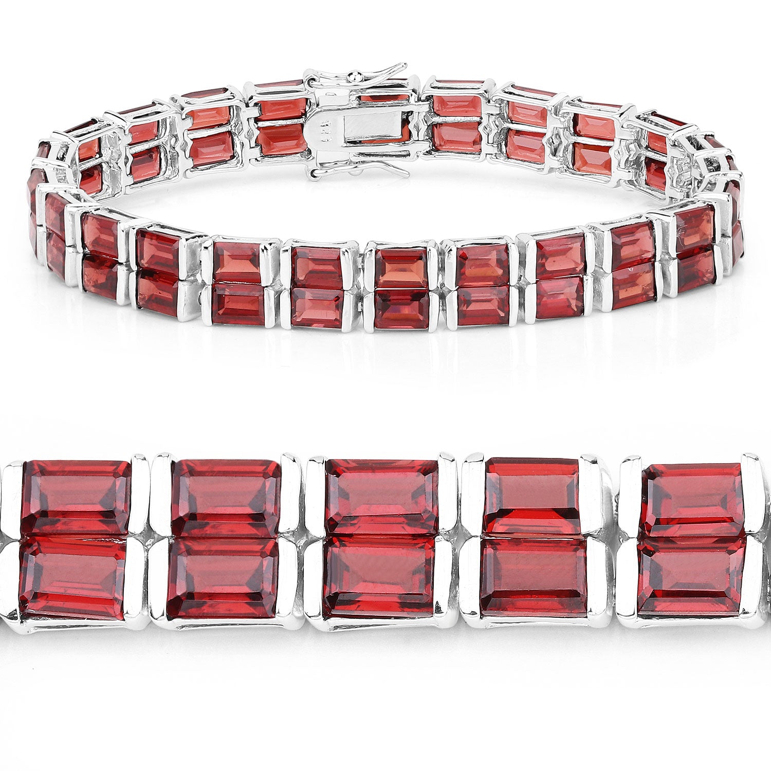 24.00 Cttw Octagon Red Garnet Rhodium over Silver Tennis Bracelet