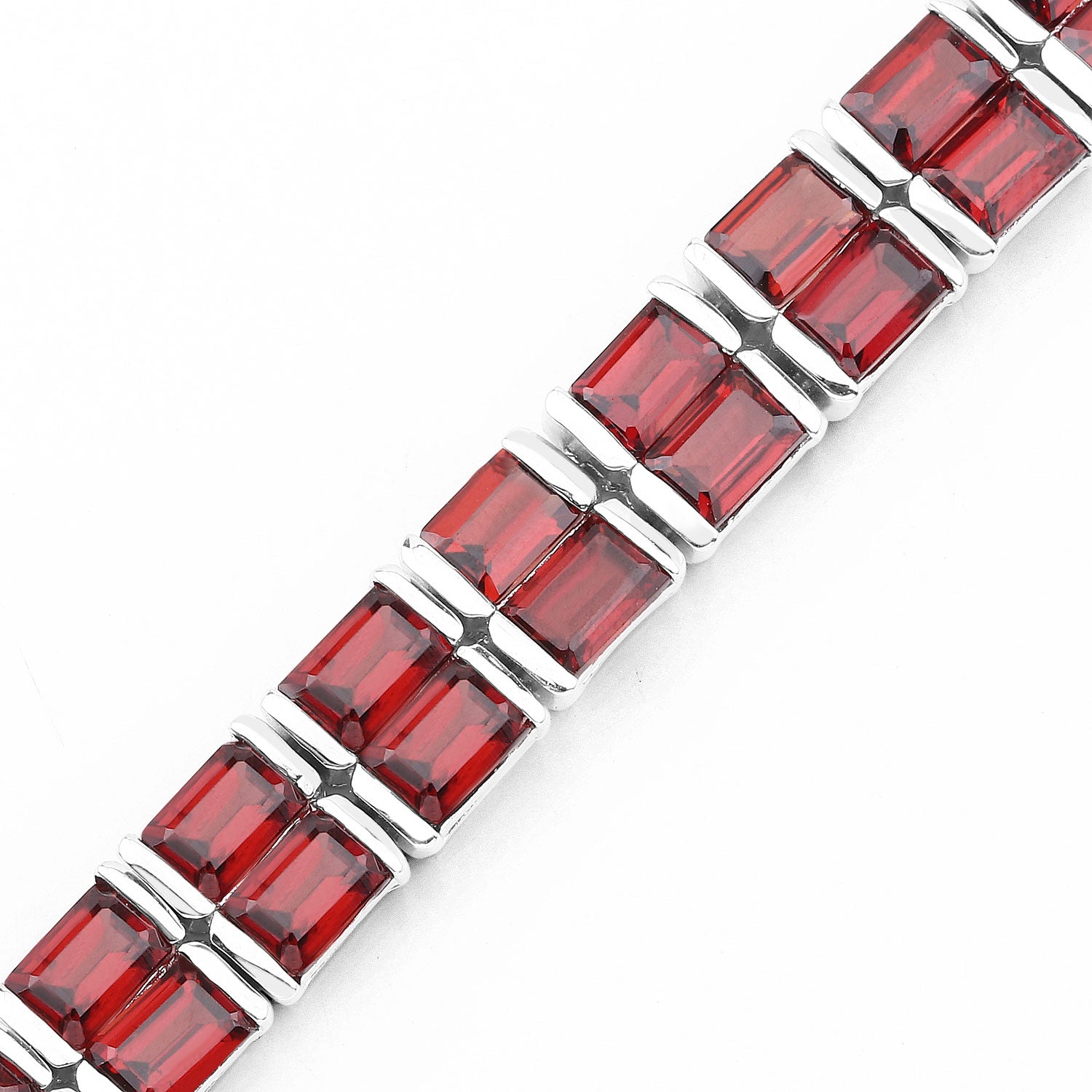 24.00 Cttw Octagon Red Garnet Rhodium over Silver Tennis Bracelet