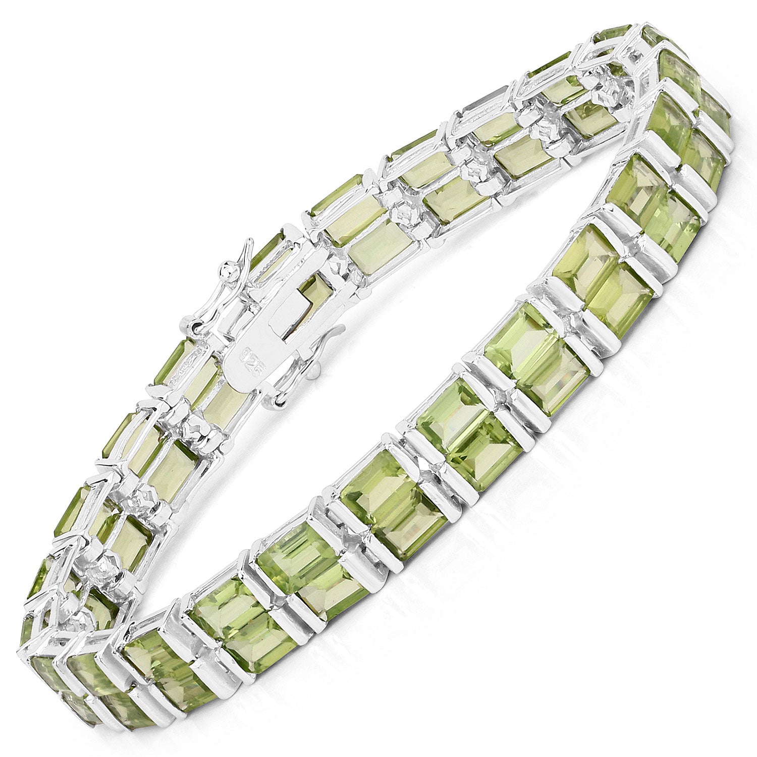 26.40 Cttw Octagon Green Peridot Rhodium over Silver Tennis Bracelet