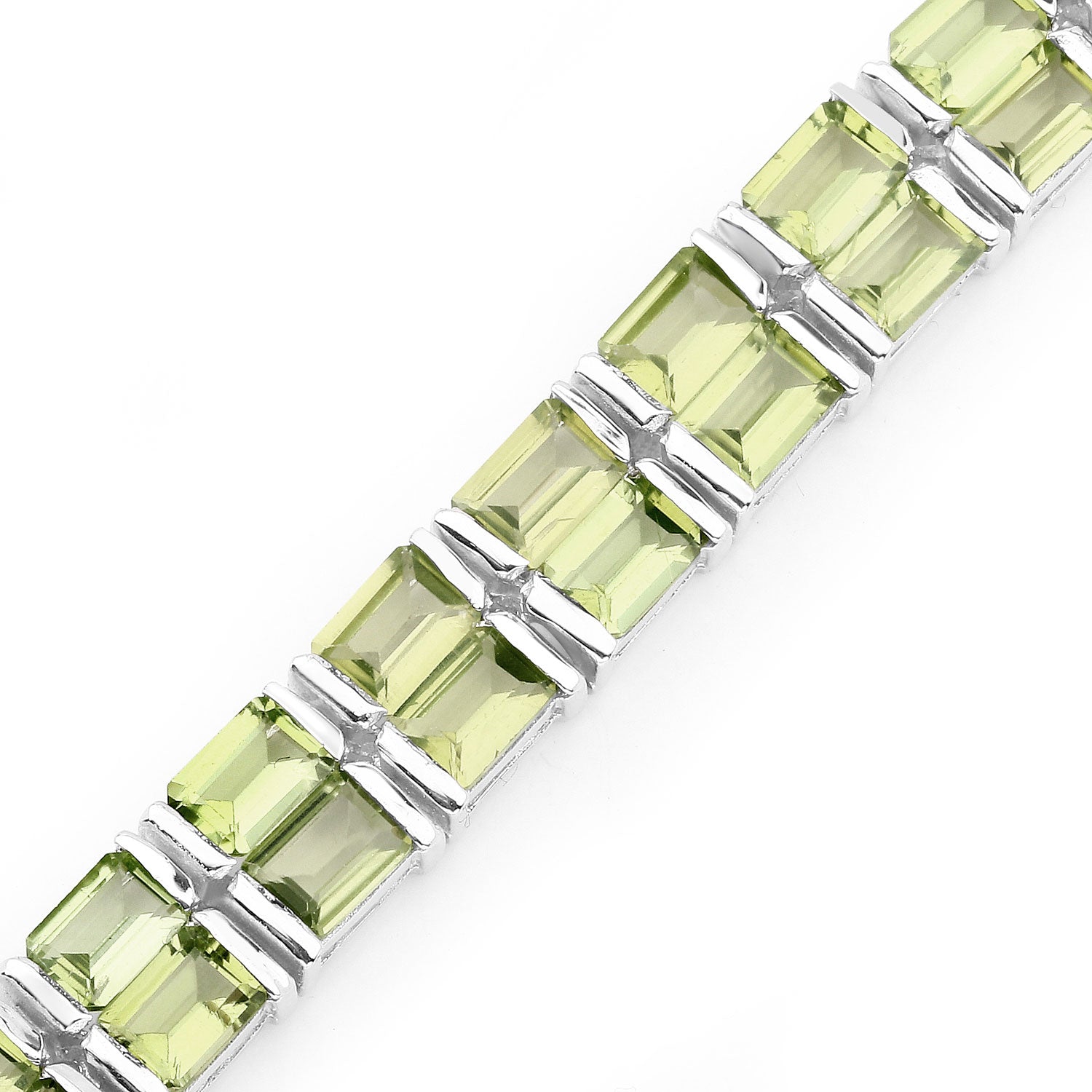 26.40 Cttw Octagon Green Peridot Rhodium over Silver Tennis Bracelet