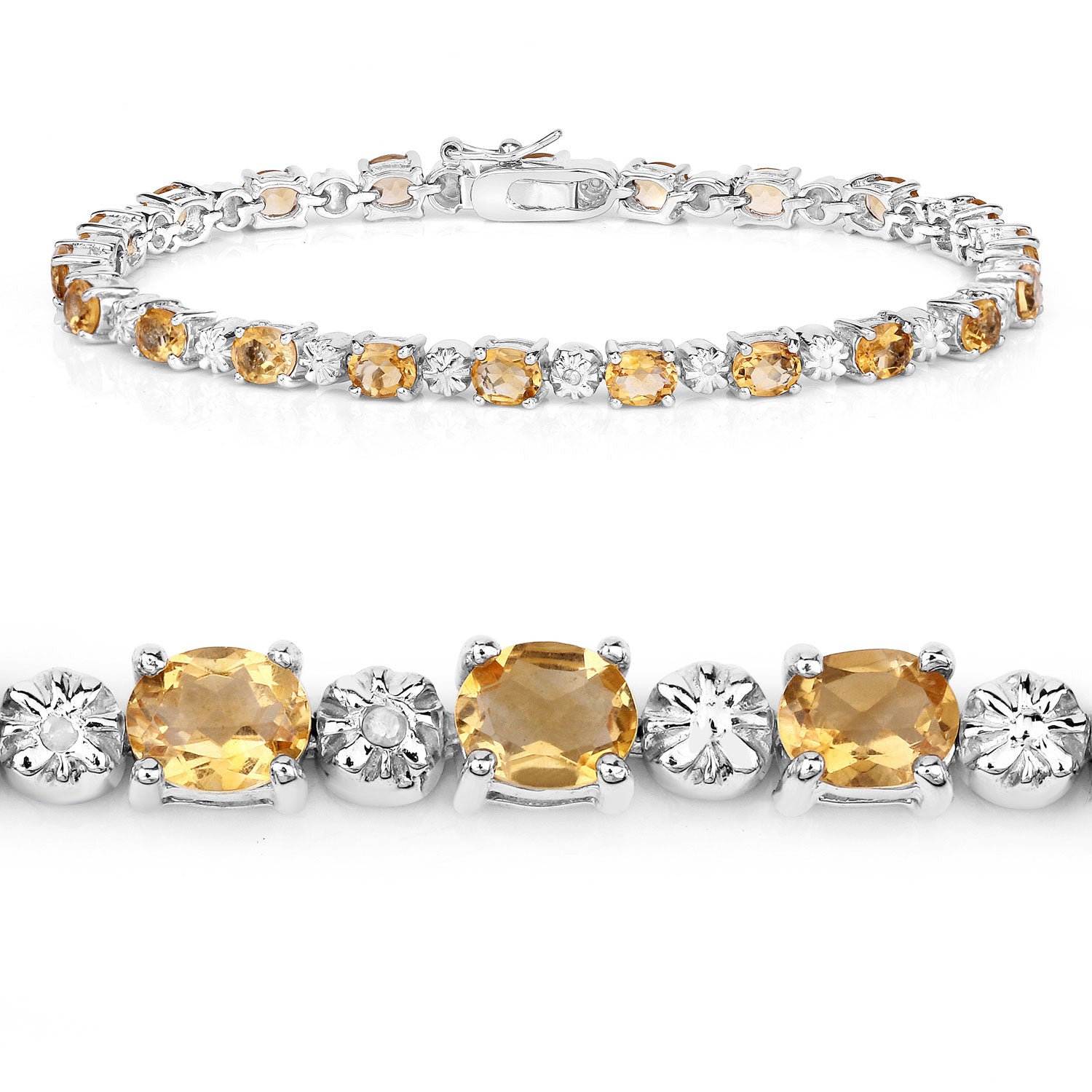 6.95 Cttw Oval Yellow Citrine and White Topaz Rhodium over Silver Tennis Bracelet