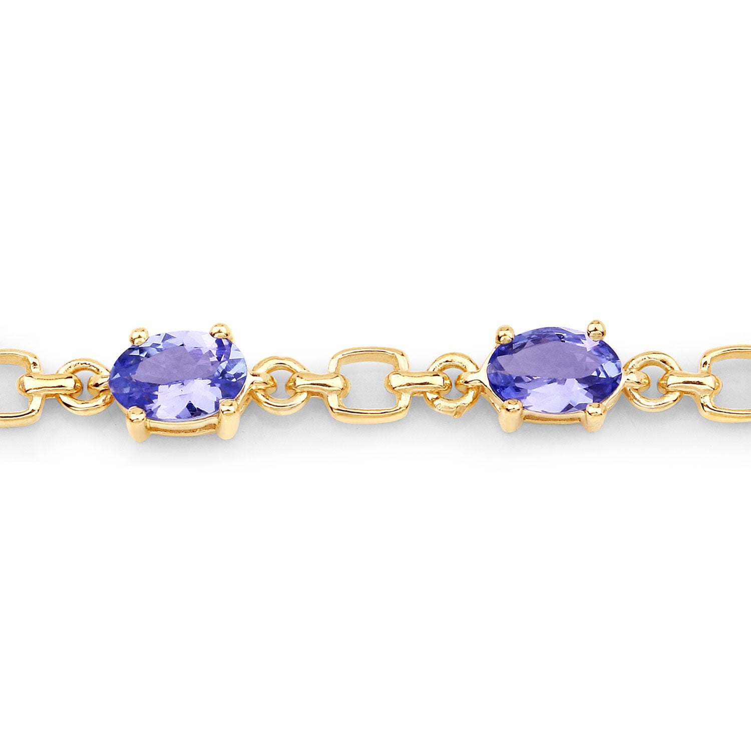 4.84 Cttw Oval Violet Tanzanite 14K Yellow Gold Plated Silver Link Bracelet