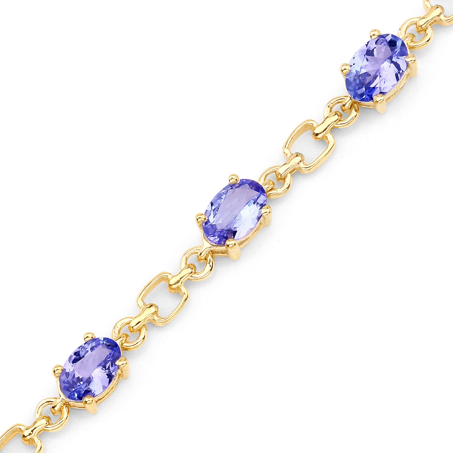 4.84 Cttw Oval Violet Tanzanite 14K Yellow Gold Plated Silver Link Bracelet