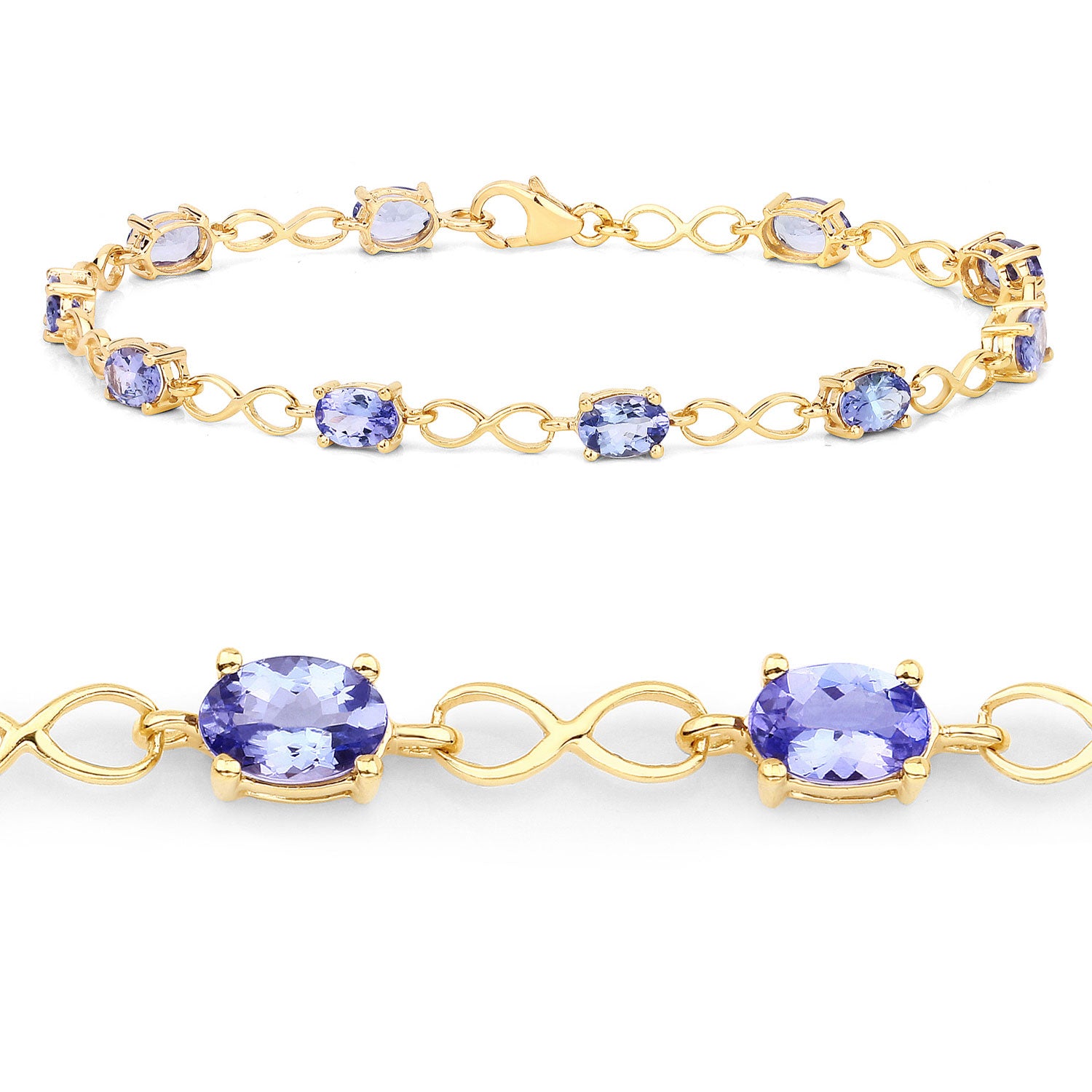 4.40 Cttw Oval Violet Tanzanite 14K Yellow Gold Plated Silver Link Bracelet