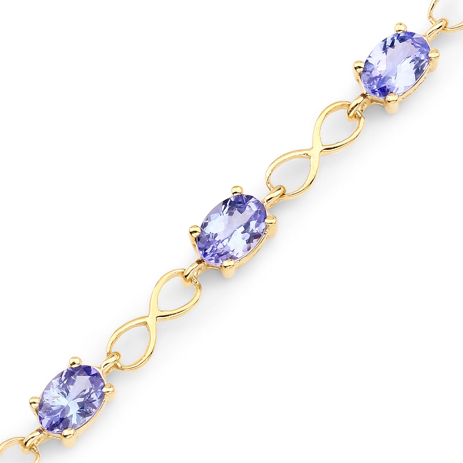 4.40 Cttw Oval Violet Tanzanite 14K Yellow Gold Plated Silver Link Bracelet