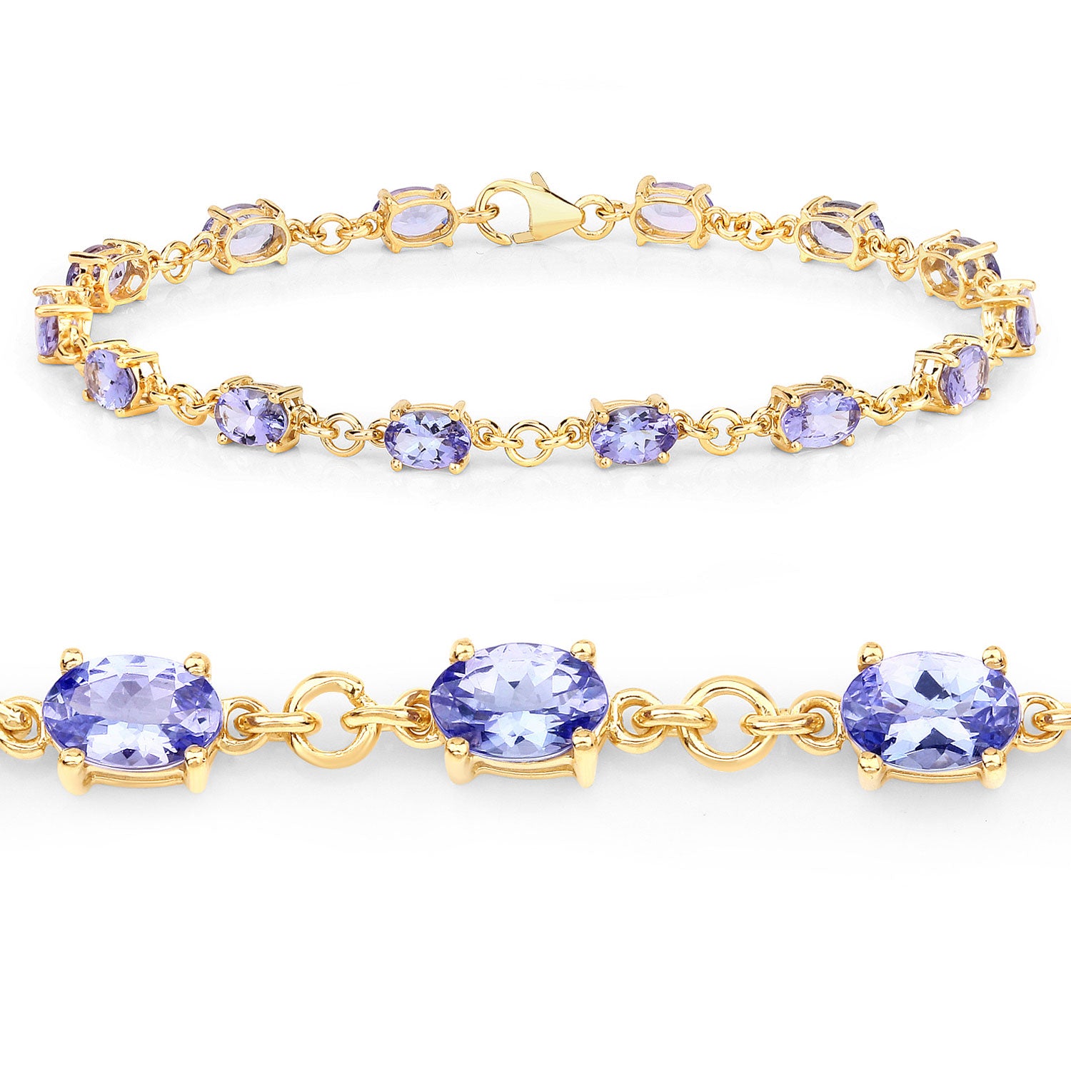 6.16 Cttw Oval Violet Tanzanite 14K Yellow Gold over Silver Link Bracelet