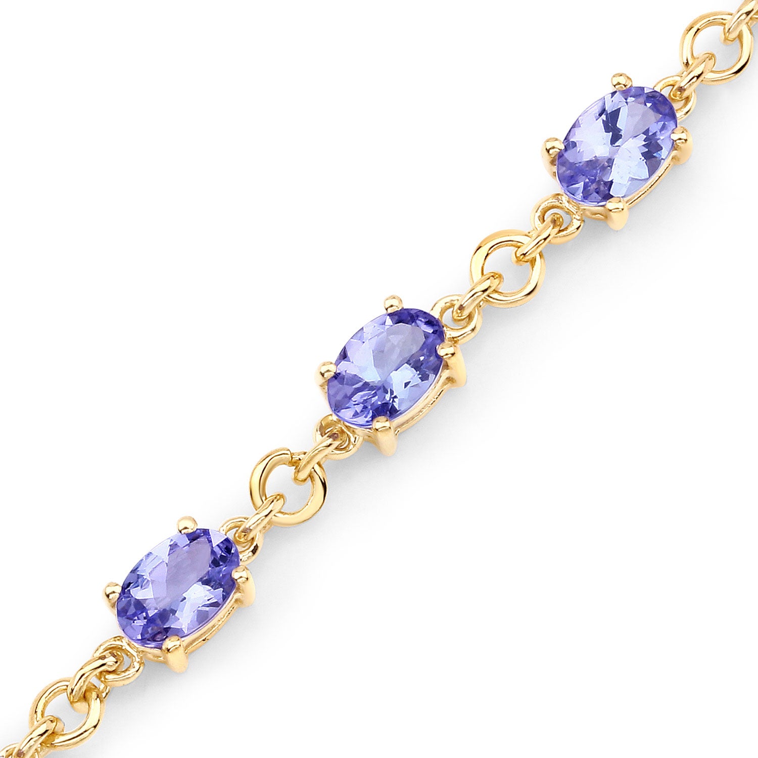 6.16 Cttw Oval Violet Tanzanite 14K Yellow Gold over Silver Link Bracelet