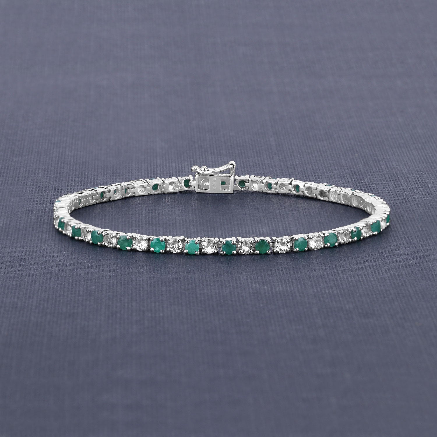 Genuine Emerald and White Topaz Tennis Bracelet