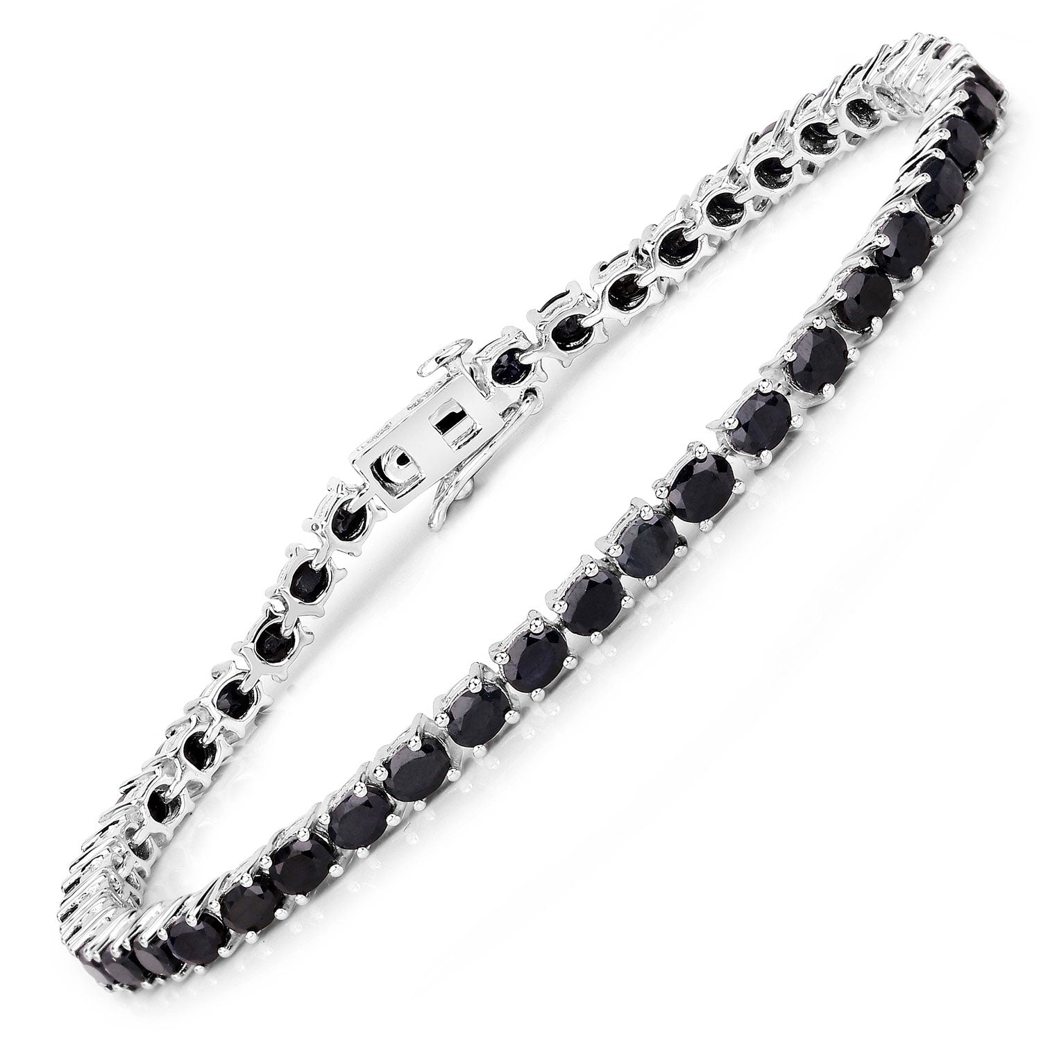 8.82 Cttw Oval Blue Sapphire Rhodium over Silver Tennis Bracelet