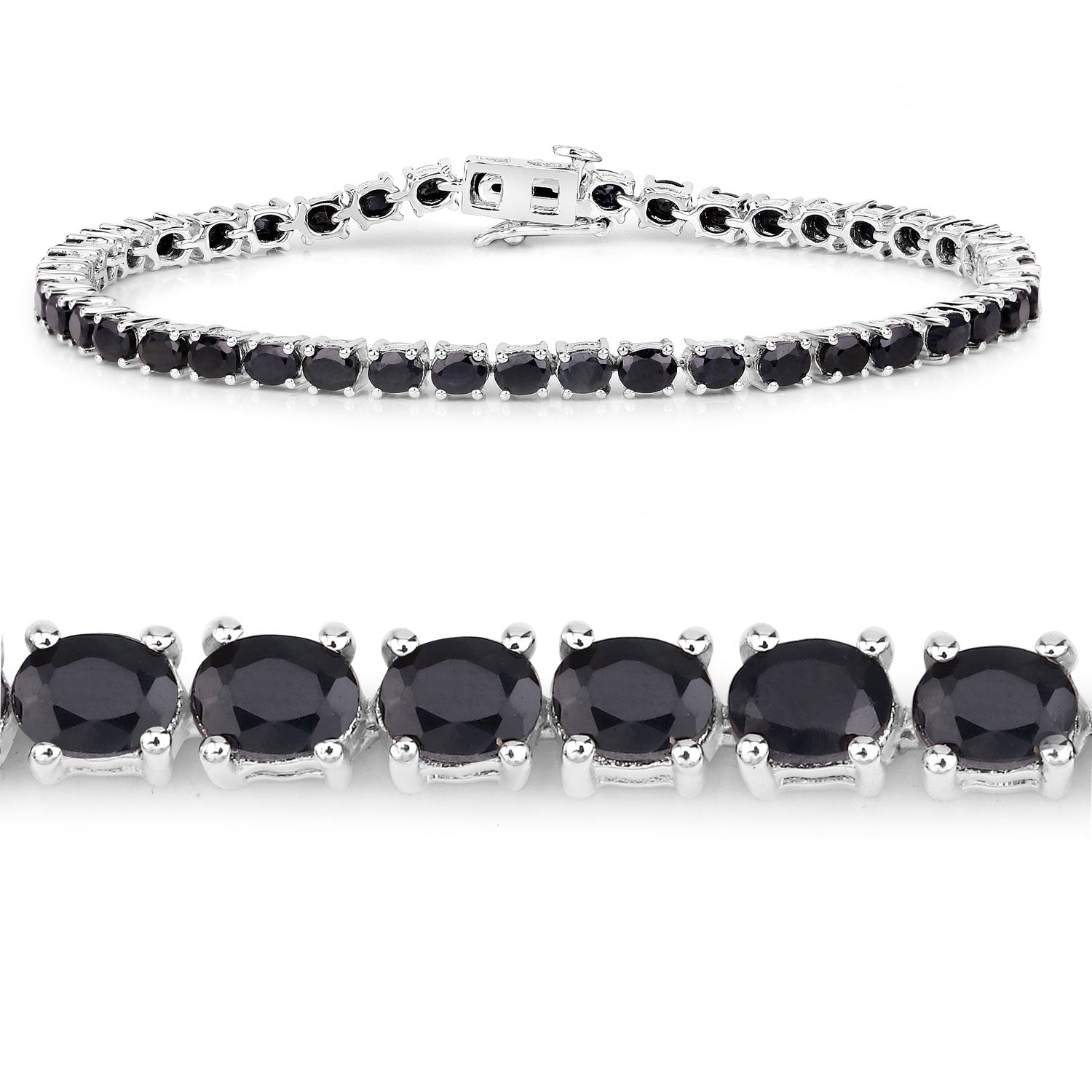 8.82 Cttw Oval Blue Sapphire Rhodium over Silver Tennis Bracelet