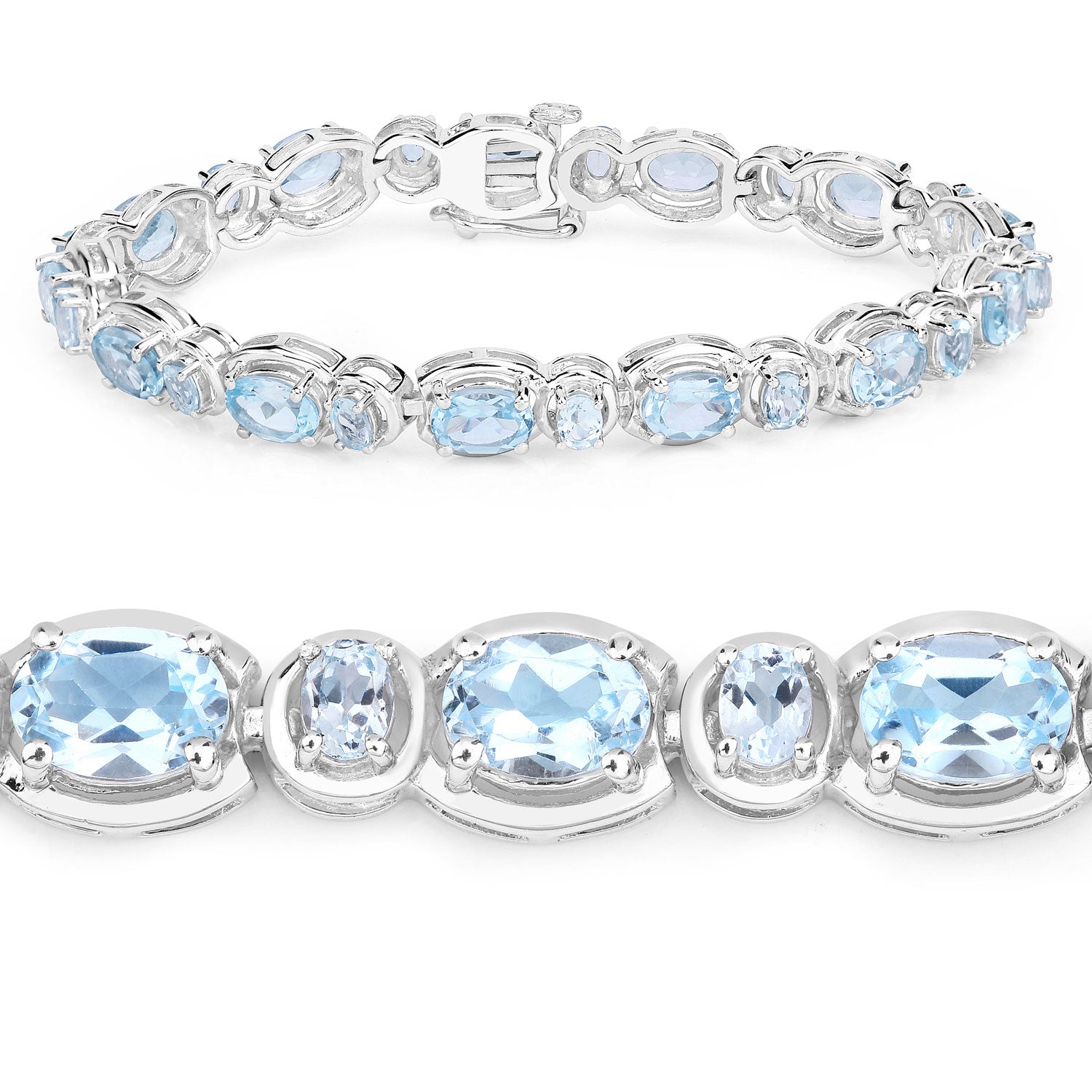 15.96 Cttw Oval Blue Topaz Rhodium over Silver Tennis Bracelet