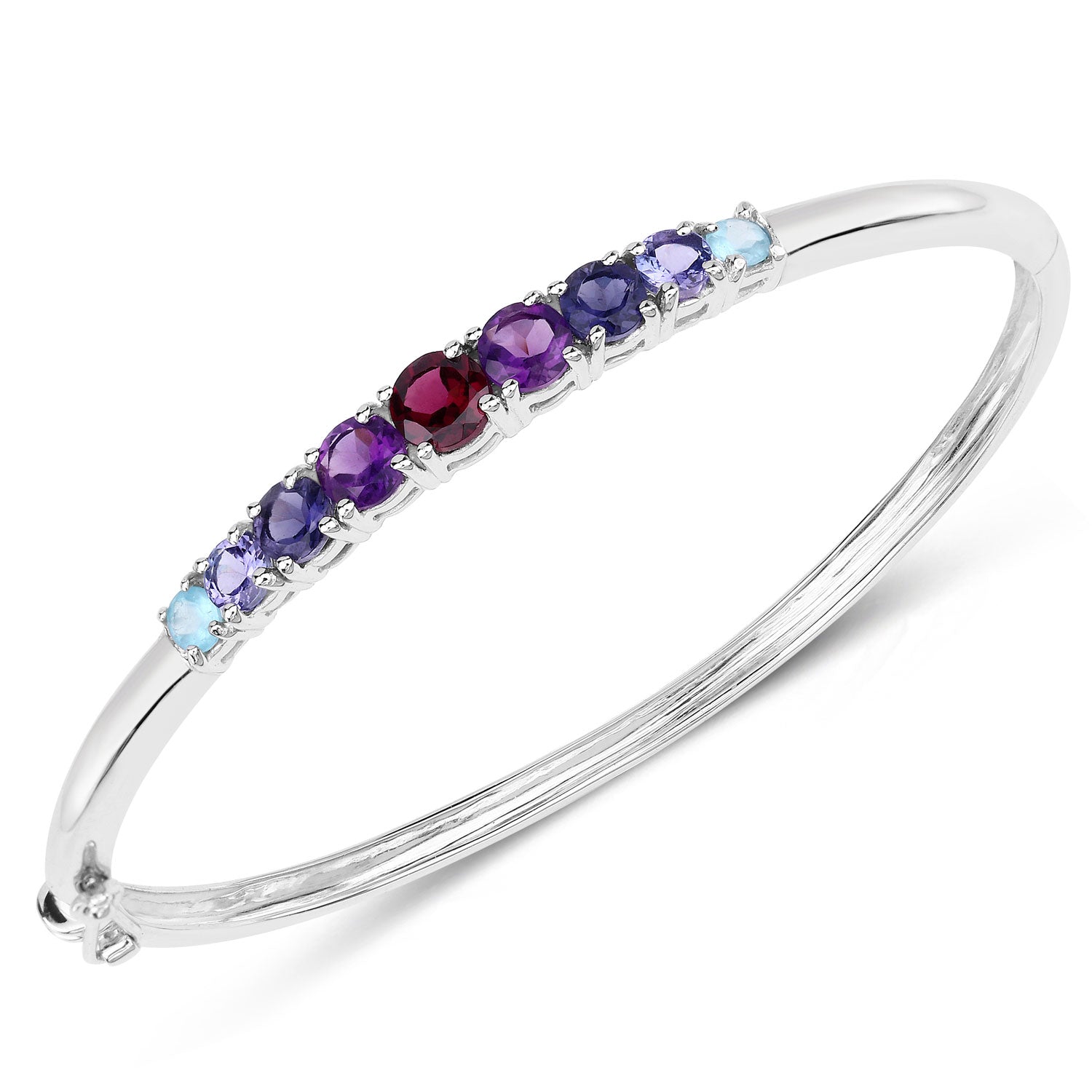 4.31 Cttw Round Black Multi Stones Rhodium over Silver Bangle Bracelet