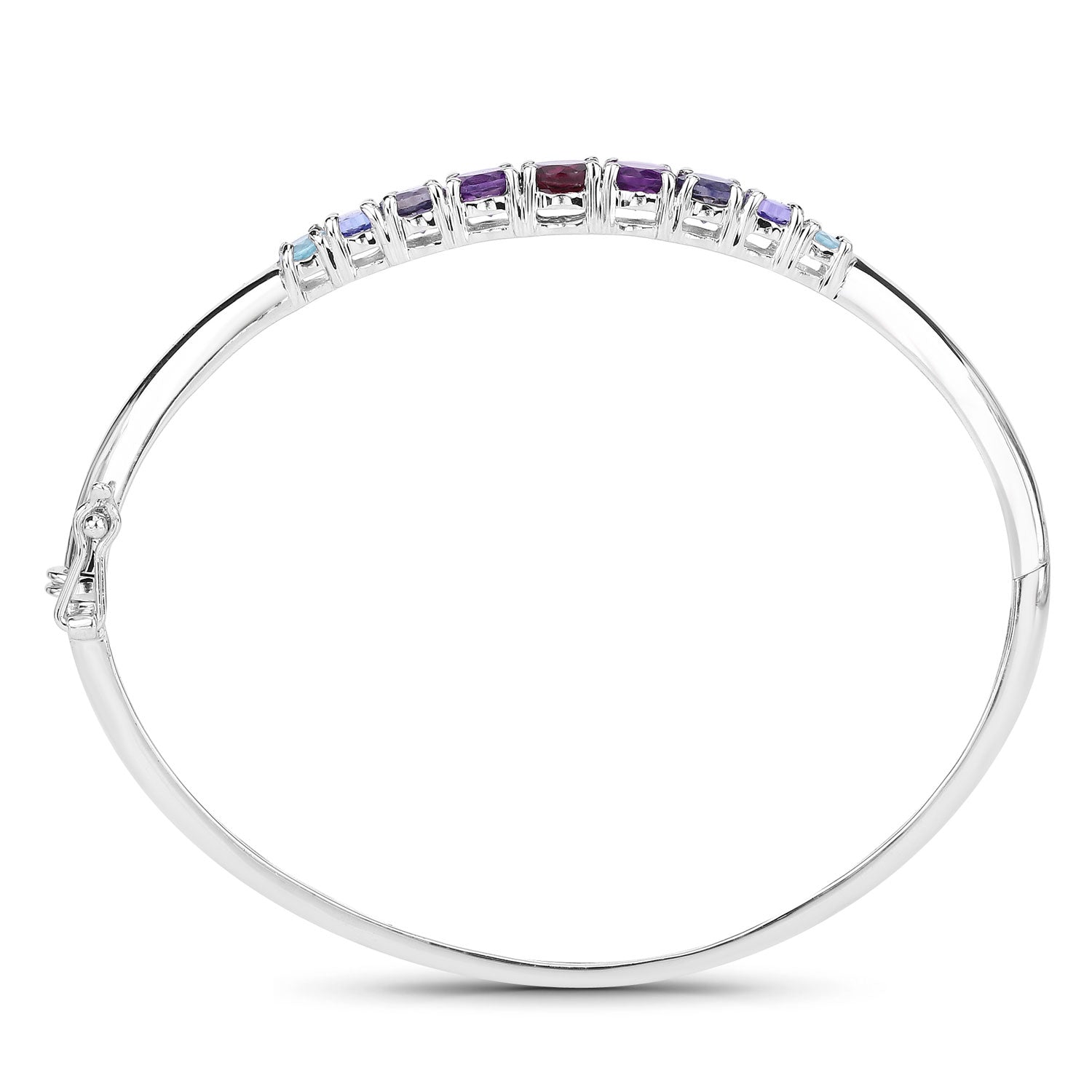 4.31 Cttw Round Black Multi Stones Rhodium over Silver Bangle Bracelet