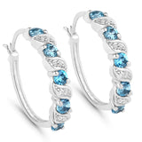 Genuine London Blue Topaz Hoop Earrings