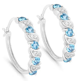 Genuine Swiss Blue Topaz Hoop Earrings