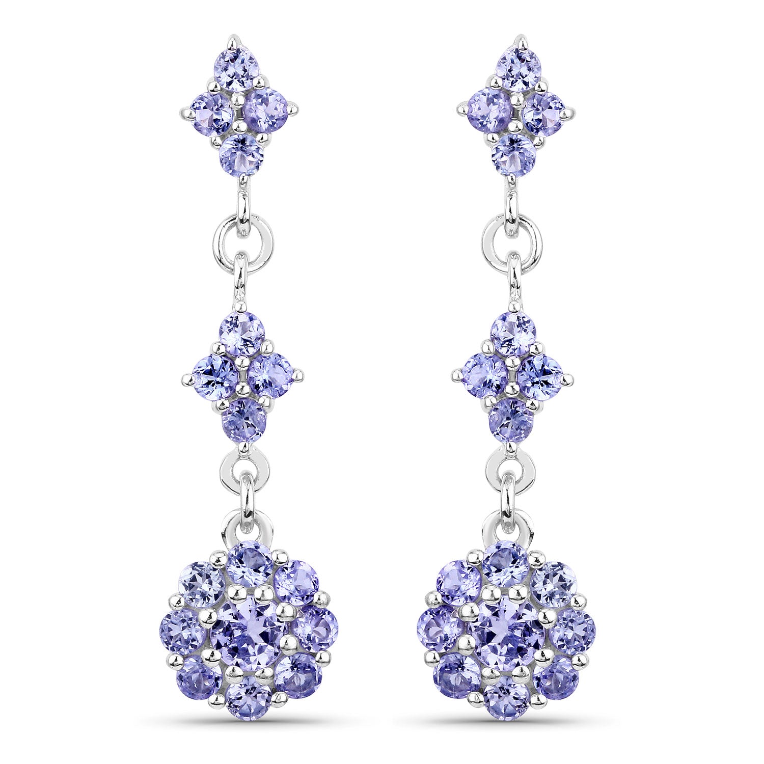2.70 Cttw Round Violet Tanzanite Rhodium over Silver Linear Drop Earrings