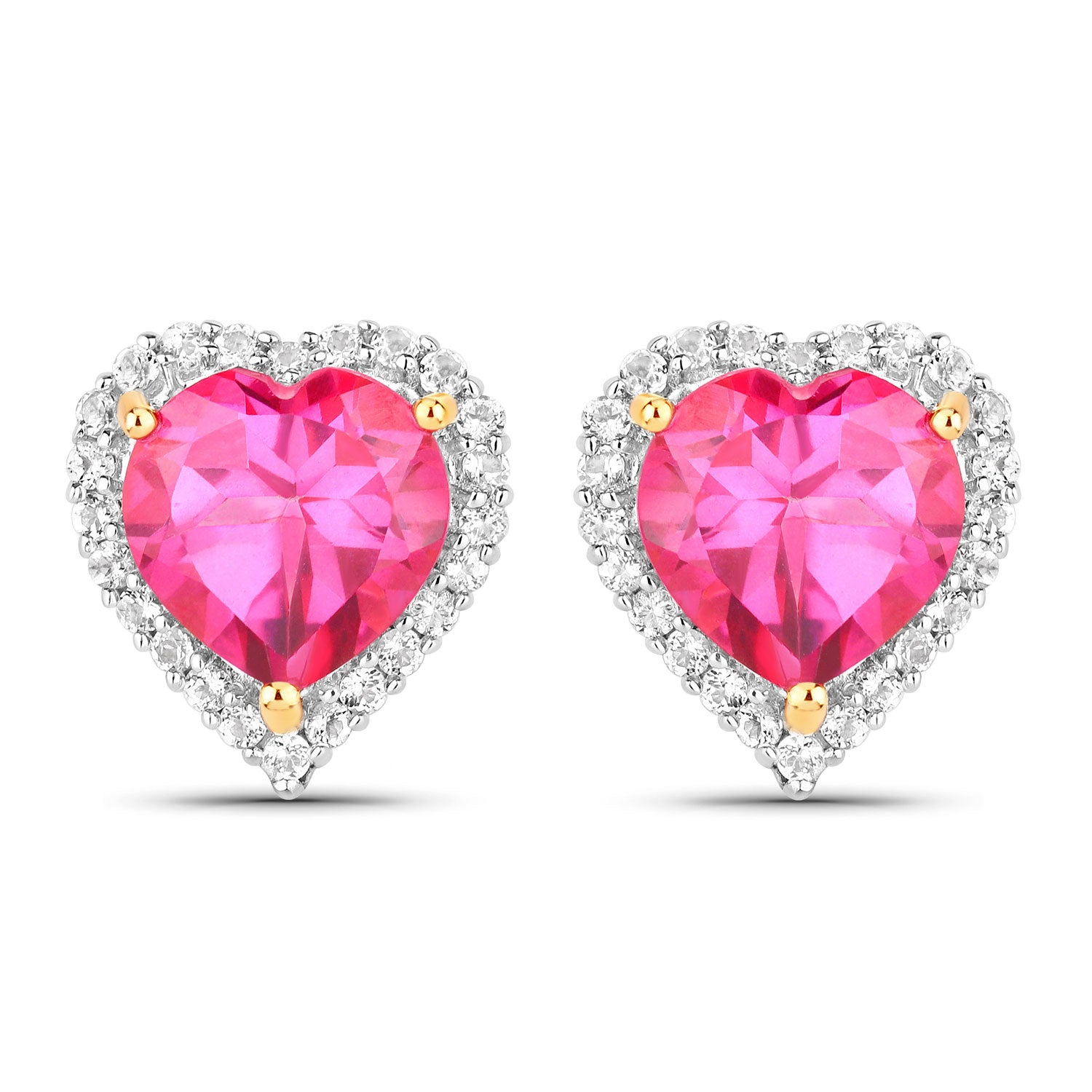 Genuine Pink Topaz Heart Stud Earrings