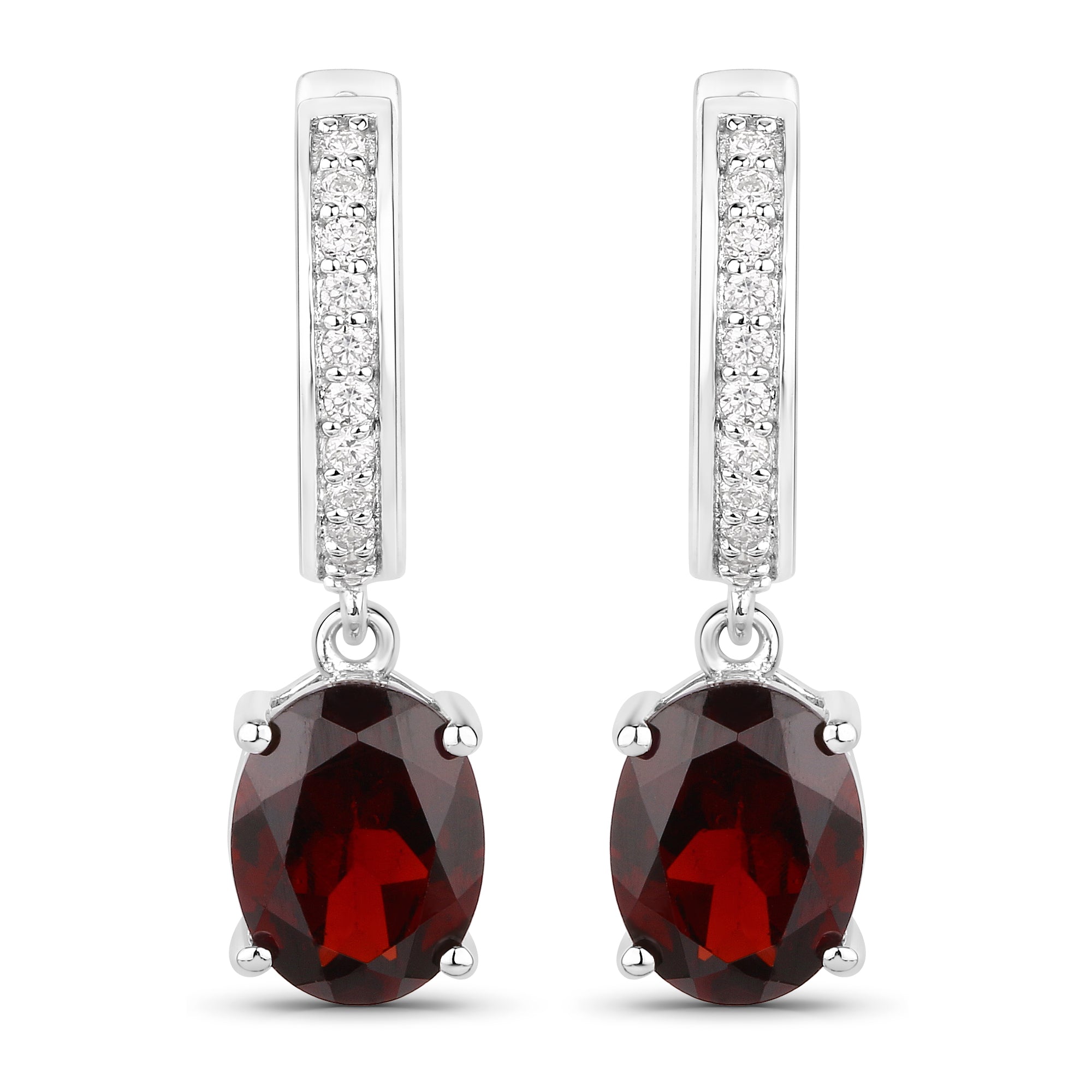 Natural Garnet Lab Diamond Dangle Earrings