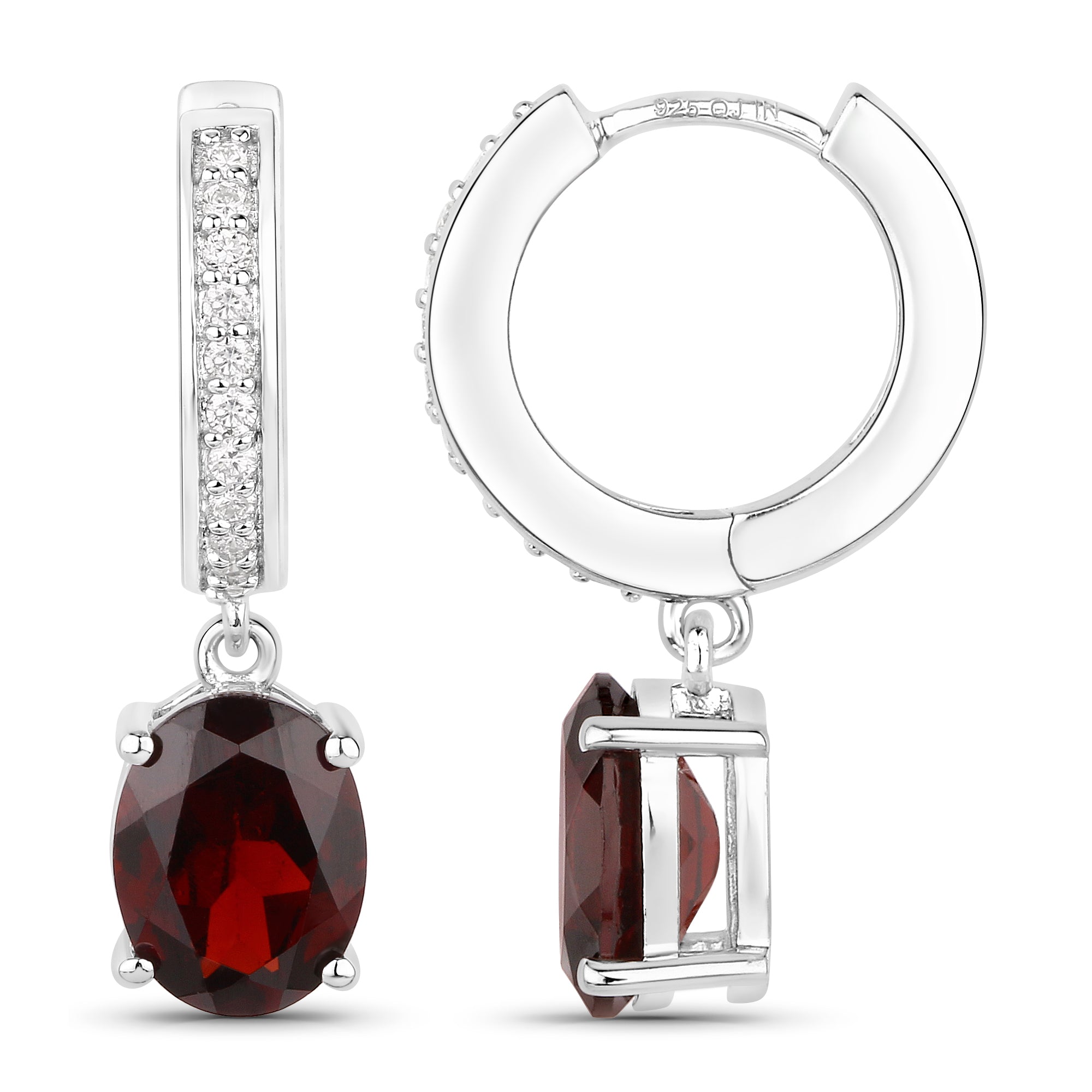 Natural Garnet Lab Diamond Dangle Earrings