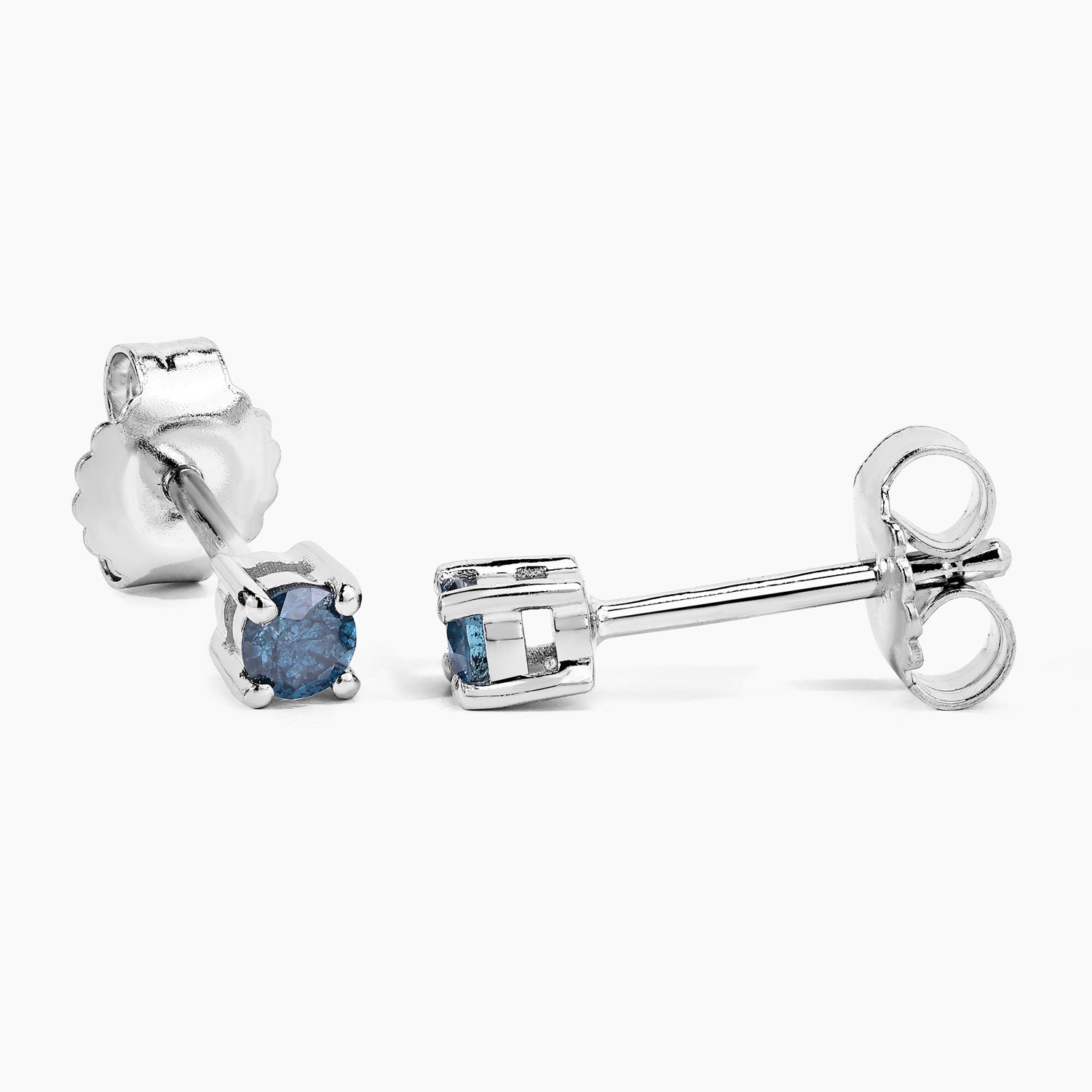 0.25 Cttw Round Teal Blue Diamond Rhodium Plated Silver Solitaire Stud Earrings