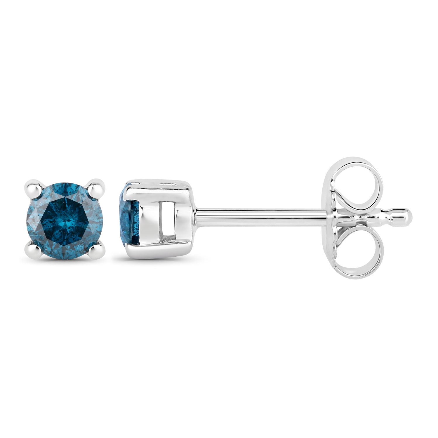0.35 Cttw Round Teal Blue Diamond Rhodium Plated Silver Solitaire Stud Earrings
