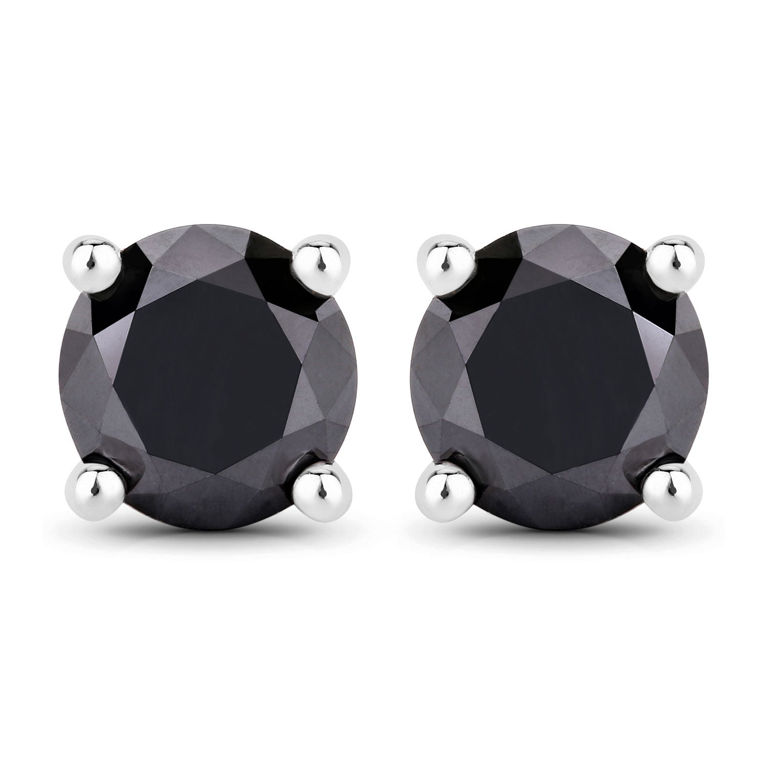 2.97 Cttw Round Black Diamond 925 Sterling Silver Solitaire Stud Earrings